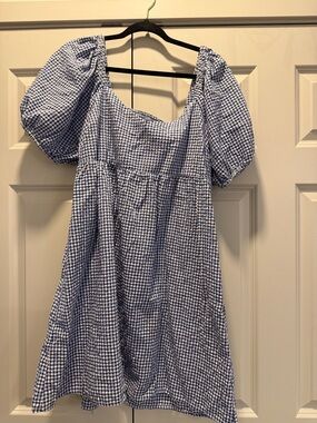 Old Navy Blue and White Gingham Puff Sleeve Dress